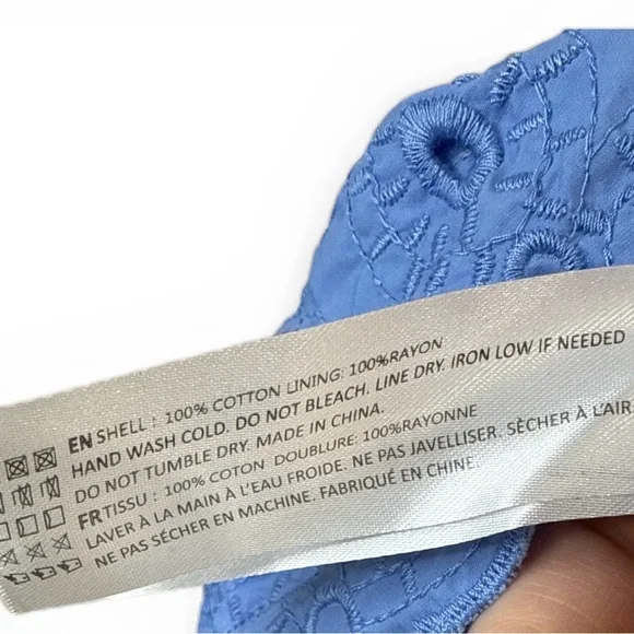 En Saison Sky Blue bow back babydoll Puff Sleeve 100% Cotton dress Sz Medium - Picture 10 of 11